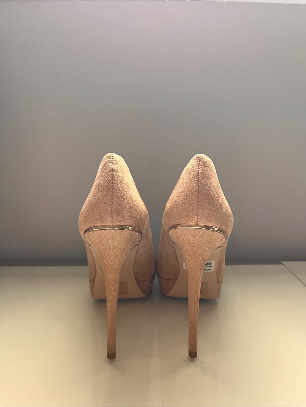 Aldo Beige Suede Peep-Toe Stiletto Heels - Picture 3 of 8